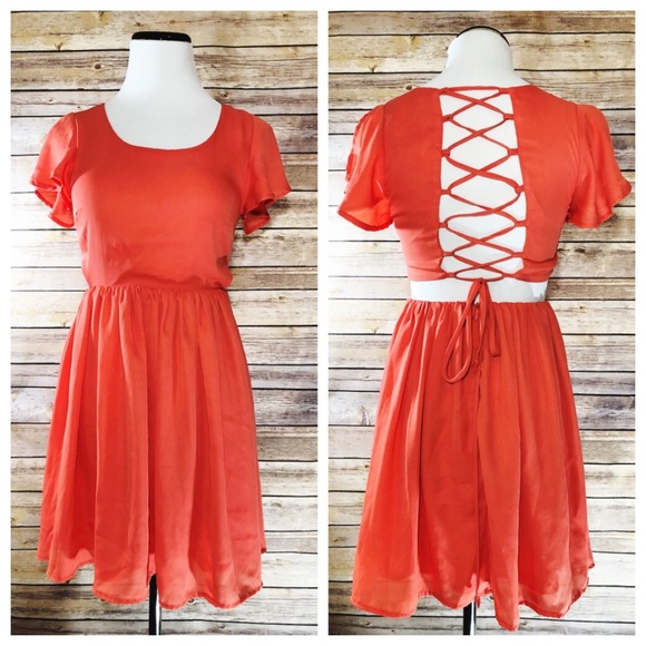 Lulus Dresses & Skirts - Lulu's Coral Orange Lace Up Open Back Dress